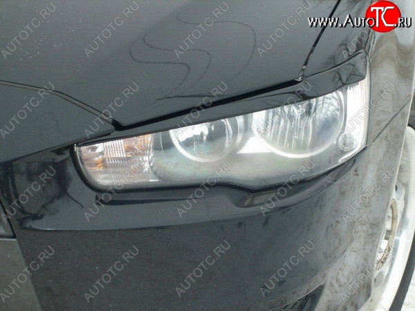 679 р. Реснички на фары Кураж  Mitsubishi Lancer  10 CY (2007-2017) седан дорестайлинг, хэтчбэк дорестайлинг, седан рестайлинг, хэтчбек 5 дв рестайлинг (Неокрашенные)  с доставкой в г. Пермь