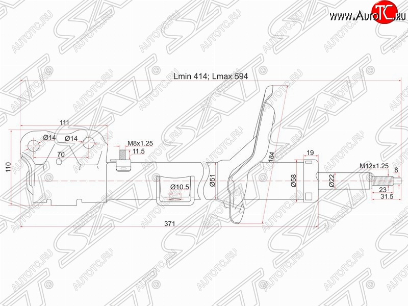 3 699 р. Левый амортизатор передний SAT Mitsubishi Lancer 10 CY седан дорестайлинг (2007-2010)  с доставкой в г. Пермь