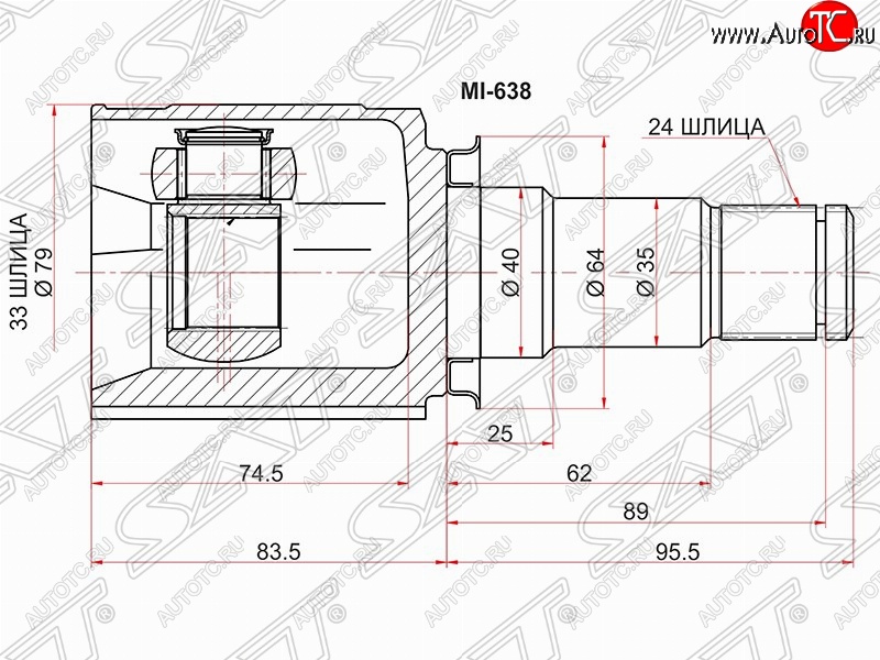 2 569 р. Шрус (внутренний/правый) SAT (33*24*40 мм)  Mitsubishi Lancer  10 CY (2007-2017) седан дорестайлинг, хэтчбэк дорестайлинг, седан рестайлинг, хэтчбек 5 дв рестайлинг  с доставкой в г. Пермь