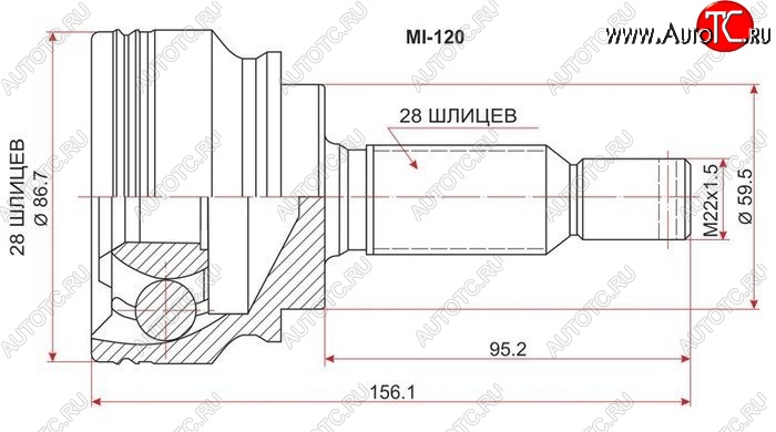 1 899 р. ШРУС SAT (наружный)  Mitsubishi Lancer  10 CY (2007-2017) седан дорестайлинг, хэтчбэк дорестайлинг, седан рестайлинг, хэтчбек 5 дв рестайлинг  с доставкой в г. Пермь
