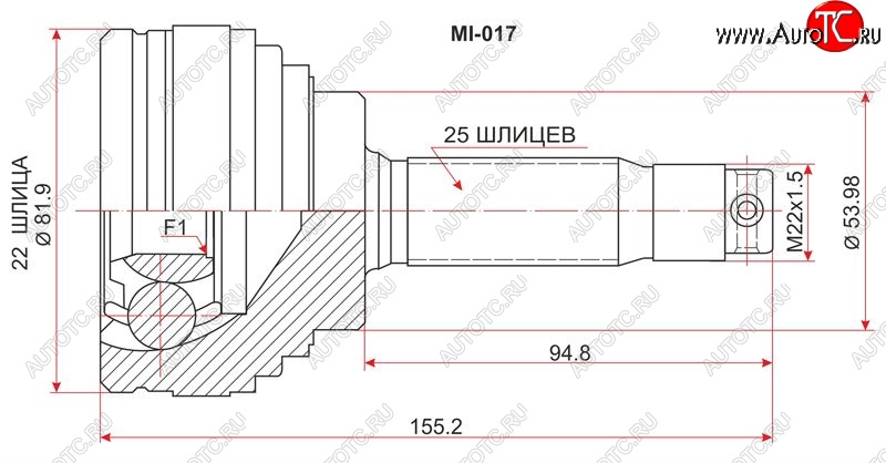 1 739 р. Шрус (наружный) SAT (22*25*54 мм)  Mitsubishi Libero (1992-1995)  дорестайлинг  с доставкой в г. Пермь