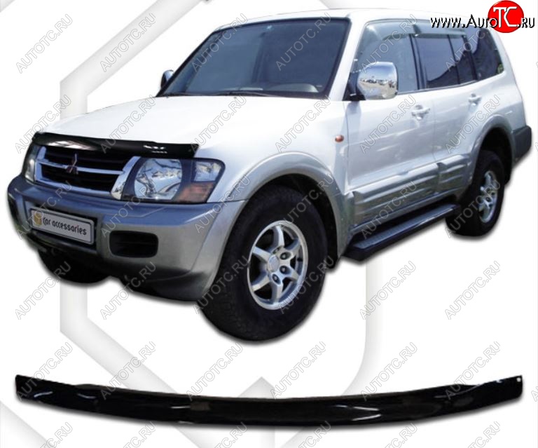 2 079 р. Дефлектор капота CA-Plastic Mitsubishi Montero V90 5 дв. дорестайлинг (2006-2011) (Classic черный, Без надписи)  с доставкой в г. Пермь