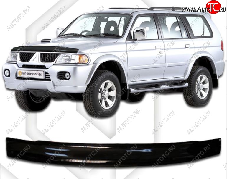 1 999 р. Дефлектор капота CA-Plastic Mitsubishi Montero Sport PA дорестайлинг (1996-2000) (Classic черный, Без надписи)  с доставкой в г. Пермь