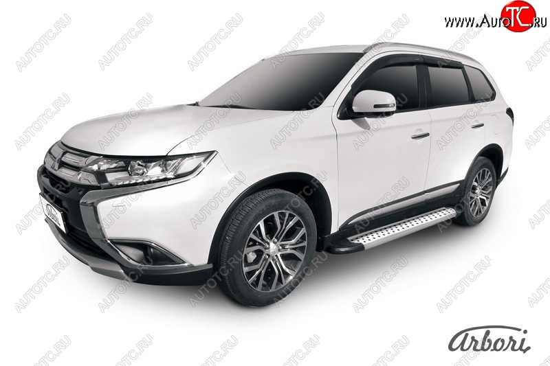 13 499 р. Порожки для ног Arbori Standart Silver Mitsubishi Outlander GF 2-ой рестайлинг (2015-2018)  с доставкой в г. Пермь