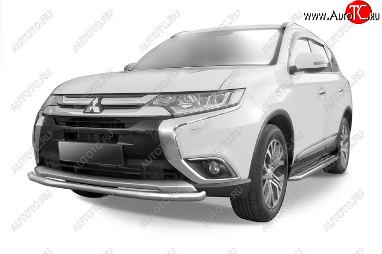 11 999 р. Защита переднего бампера Slitkoff (Ø 57 мм).  Mitsubishi Outlander  GF (2015-2018) 2-ой рестайлинг (Нержавеющая сталь)  с доставкой в г. Пермь