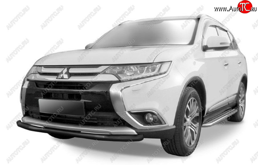 8 449 р. Защита переднего бампера Slitkoff (Ø 57 мм). Mitsubishi Outlander GF 2-ой рестайлинг (2015-2018) (Сталь с полимерным покрытием. Цвет: черный)  с доставкой в г. Пермь