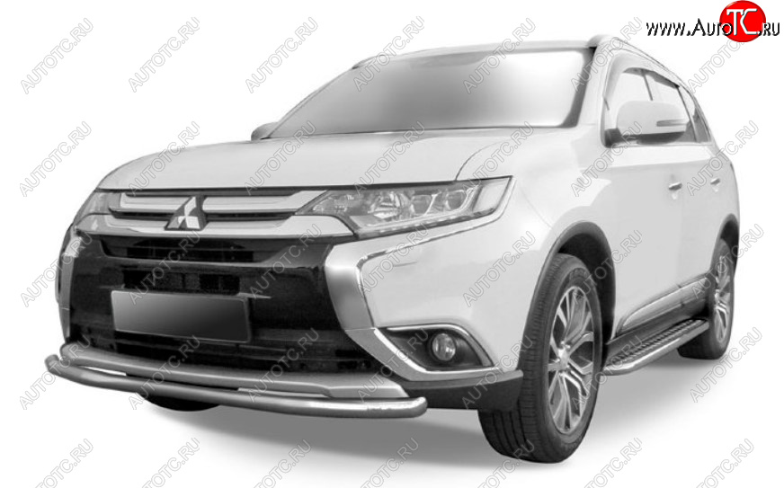 8 449 р. Защита переднего бампера Slitkoff (Ø 57 мм).  Mitsubishi Outlander  GF (2015-2018) 2-ой рестайлинг (Сталь с полимерным покрытием. Цвет: серебристый)  с доставкой в г. Пермь