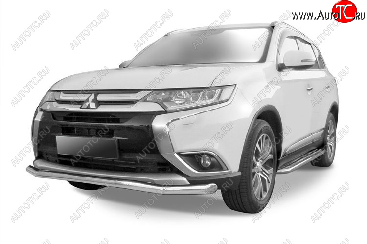 10 599 р. Защита переднего бампера Slitkoff (Ø 57 мм, волна)  Mitsubishi Outlander  GF (2015-2018) 2-ой рестайлинг (Цвет: серебристый)  с доставкой в г. Пермь