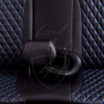 13 949 р. Чехлы для сидений Lord Autofashion Байрон (экокожа, раздельная спинка и сиденья, 3 Г-образных подголовника)  Mitsubishi Outlander  GF (2012-2018) дорестайлинг, 1-ый рестайлинг, 2-ой рестайлинг (Черный, вставка черная, строчка синяя)  с доставкой в г. Пермь. Увеличить фотографию 6