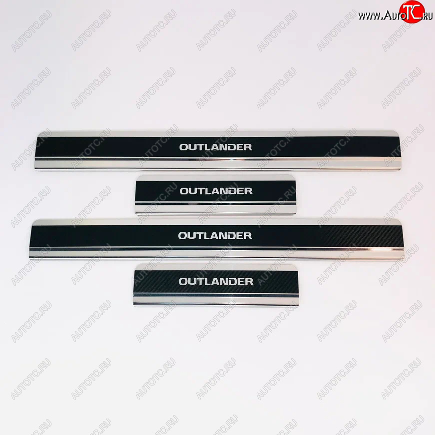 2 499 р. Накладки порожков салона INOX  Mitsubishi Outlander  GF (2014-2022) 1-ый рестайлинг, 2-ой рестайлинг, 3-ий рестайлинг (Нержавеющая сталь + карбон)  с доставкой в г. Пермь