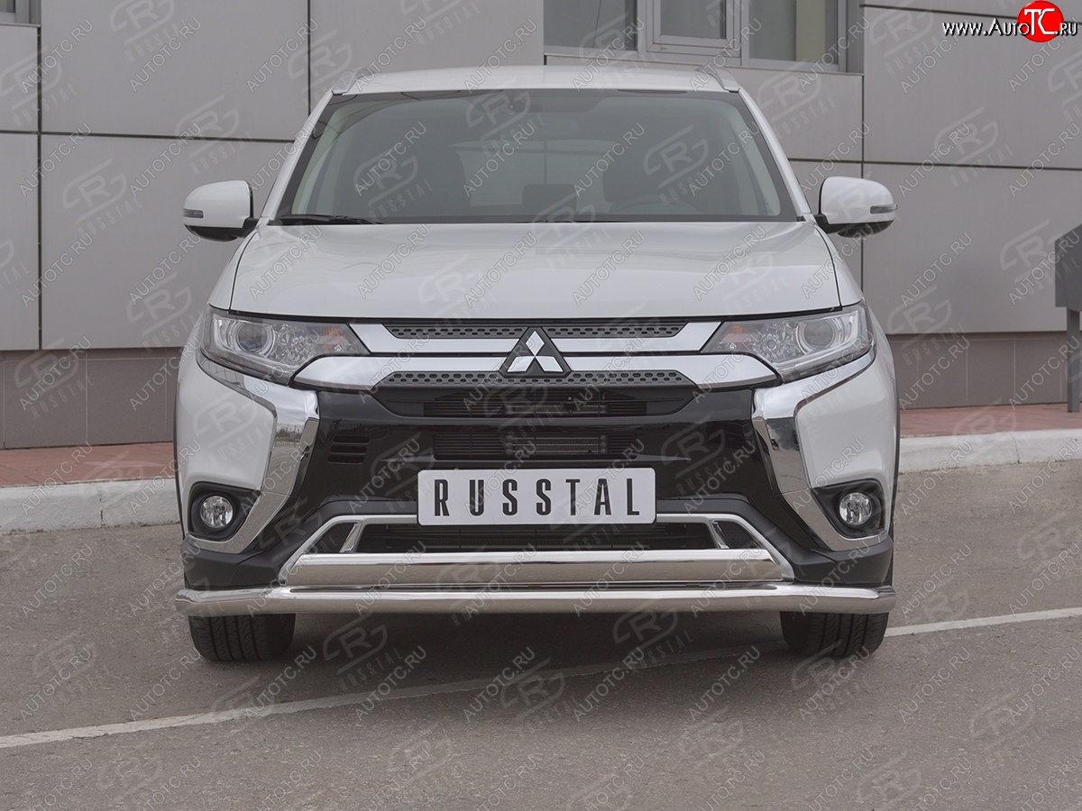 15 599 р. Защита переднего бампера (2 трубы Ø63 и 75х42 мм, нержавейка) Russtal Mitsubishi Outlander GF 3-ий рестайлинг (2018-2022)  с доставкой в г. Пермь