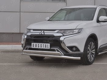 15 599 р. Защита переднего бампера (2 трубы Ø63 и 75х42 мм, нержавейка) Russtal Mitsubishi Outlander GF 3-ий рестайлинг (2018-2022)  с доставкой в г. Пермь. Увеличить фотографию 2