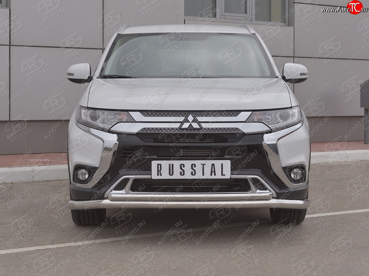 17 549 р. Защита переднего бампера (2 трубы Ø63 и 42 мм, нержавейка) SLITKOFF Mitsubishi Outlander GF 3-ий рестайлинг (2018-2022)  с доставкой в г. Пермь
