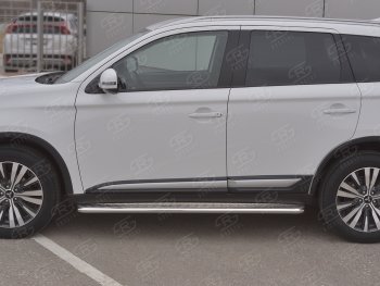 24 649 р. Порожки для ног SLITKOFF (Ø42 мм)  Mitsubishi Outlander  GF (2018-2022) 3-ий рестайлинг (Лист алюминиевый, труба - нержавейка)  с доставкой в г. Пермь. Увеличить фотографию 2