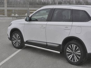Защита порогов (Ø63 мм, нержавейка) SLITKOFF Mitsubishi Outlander  GF (2018-2022) 3-ий рестайлинг (С пластиковыми заглушками на торцах)