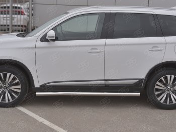 18 799 р. Защита порогов (Ø63 мм, нержавейка) SLITKOFF  Mitsubishi Outlander  GF (2018-2022) 3-ий рестайлинг (С пластиковыми заглушками на торцах)  с доставкой в г. Пермь. Увеличить фотографию 2