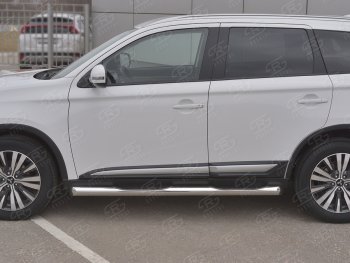 24 549 р. Защита порогов (Ø76 мм с проступью, нержавейка) SLITKOFF  Mitsubishi Outlander  GF (2018-2022) 3-ий рестайлинг (Металлические торцы под 45°)  с доставкой в г. Пермь. Увеличить фотографию 2