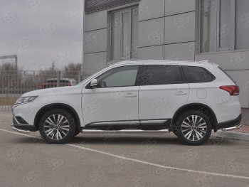 24 549 р. Защита порогов (Ø76 мм с проступью, нержавейка) SLITKOFF  Mitsubishi Outlander  GF (2018-2022) 3-ий рестайлинг (Металлические торцы под 45°)  с доставкой в г. Пермь. Увеличить фотографию 3