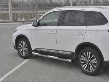 Защита порогов (Ø76 мм с проступью, нержавейка) SLITKOFF Mitsubishi Outlander  GF (2018-2022) 3-ий рестайлинг (С пластиковыми заглушками на торцах)