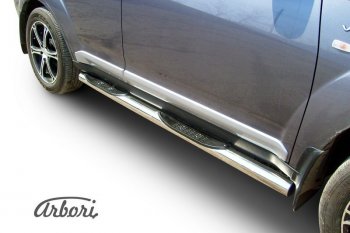 14 579 р. Защита штатных порогов Arbori (с проступью, нержавейка, d76 mm). Mitsubishi Outlander XL (CW)  дорестайлинг (2005-2009)  с доставкой в г. Пермь. Увеличить фотографию 2