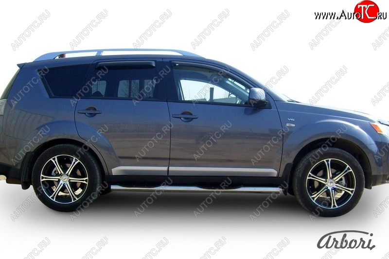 14 579 р. Защита штатных порогов Arbori (с проступью, нержавейка, d76 mm). Mitsubishi Outlander XL (CW)  дорестайлинг (2005-2009)  с доставкой в г. Пермь