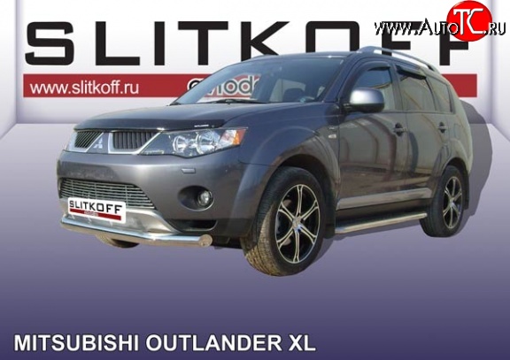 11 749 р. Одинарная защита переднего бампера диаметром 76 мм Slitkoff Mitsubishi Outlander XL (CW)  дорестайлинг (2005-2009) (Нержавейка, Полированная)  с доставкой в г. Пермь