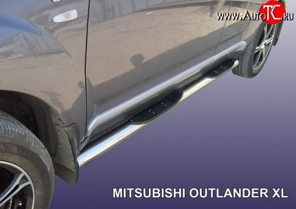 17 699 р. Защита порогов из трубы d76 мм с пластиковыми вставками для ног Slitkoff  Mitsubishi Outlander  XL (2005-2009) (CW)  дорестайлинг (Нержавейка, Полированная)  с доставкой в г. Пермь