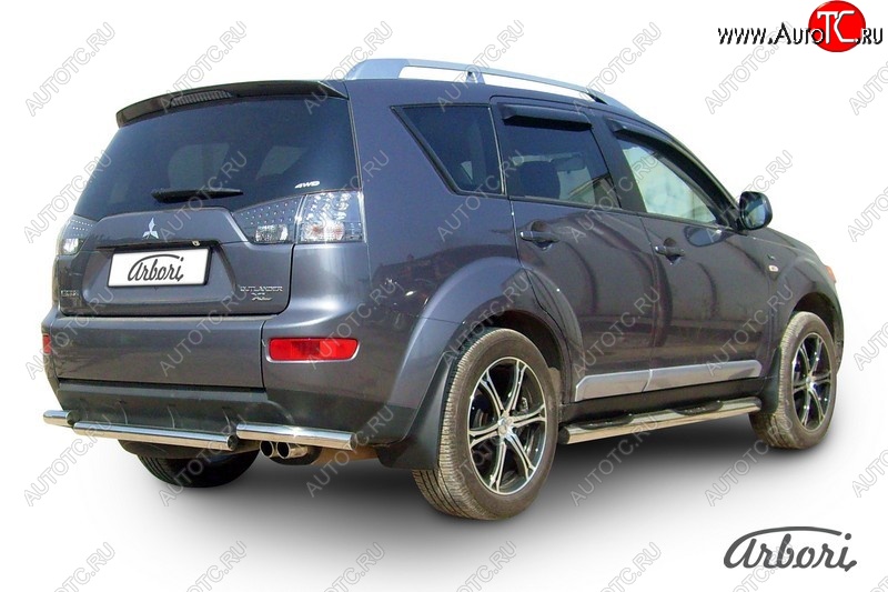 8 999 р. Защита заднего бампера Arbori (короткая, нержавейка, 1 труба d57 mm). Mitsubishi Outlander XL (CW)  дорестайлинг (2005-2009)  с доставкой в г. Пермь