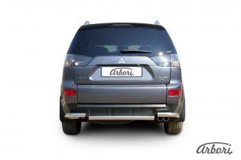8 180 р. Защита заднего бампера Arbori (уголки, нержавейка, 1 труба d57 mm). Mitsubishi Outlander XL (CW)  дорестайлинг (2005-2009)  с доставкой в г. Пермь. Увеличить фотографию 2