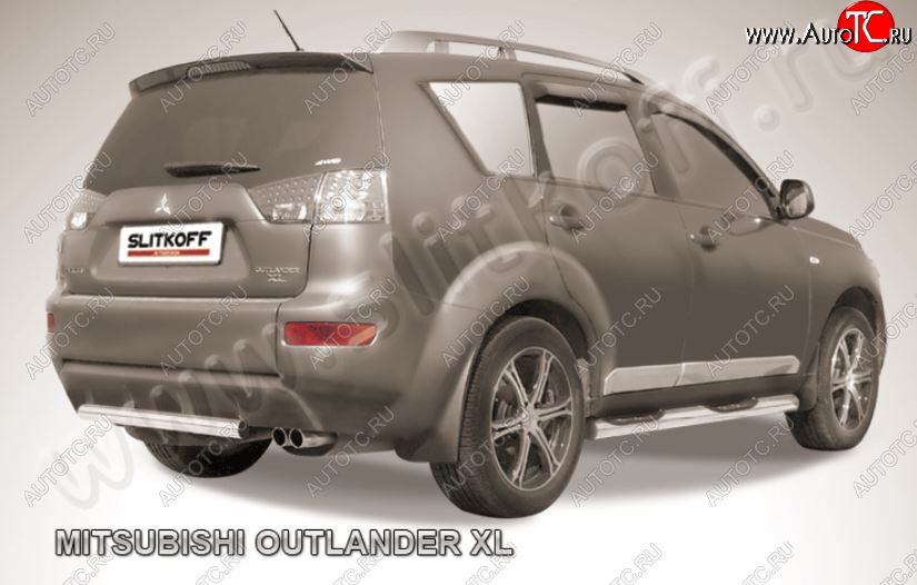 8 999 р. Защита заднего бампера из короткой трубы диаметром 57 мм Slitkoff Mitsubishi Outlander XL (CW)  дорестайлинг (2005-2009) (Нержавейка, Полированная)  с доставкой в г. Пермь