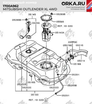 19 799 р. Бак топливный BAKPLAST (60 л., пластиковый, 4WD) Mitsubishi Outlander XL (CW)  рестайлинг (2010-2013)  с доставкой в г. Пермь. Увеличить фотографию 2