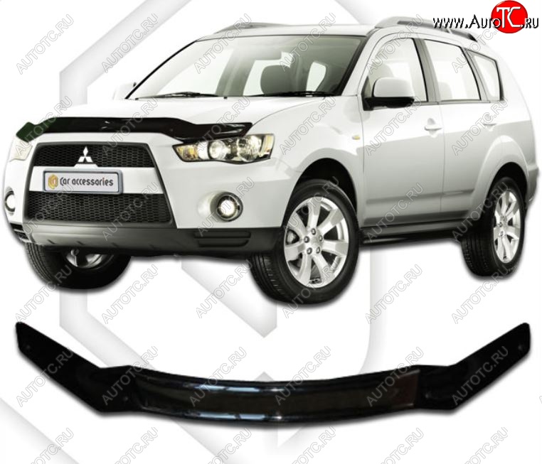 1 999 р. Дефлектор капота CA-Plastic Mitsubishi Outlander XL (CW)  рестайлинг (2010-2013) (серия Classic черный, Без надписи)  с доставкой в г. Пермь