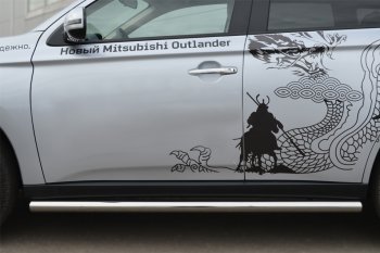 9 749 р. Защита порогов на SLITKOFF (труба D63) Mitsubishi Outlander GF дорестайлинг (2012-2014) (Защита порогов с закругленными торцами (вариант 3))  с доставкой в г. Пермь. Увеличить фотографию 3