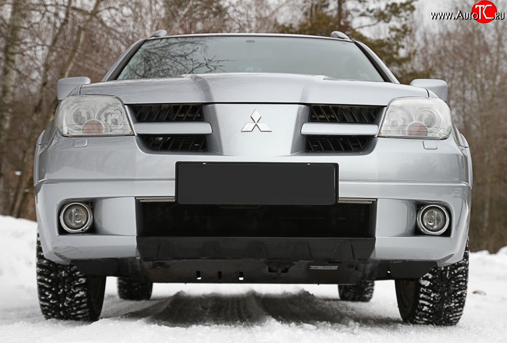 3 299 р. Накладка на передний бампер RA  Mitsubishi Outlander  CU (2003-2009) (Поверхность глянец (под покраску), Неокрашенная)  с доставкой в г. Пермь