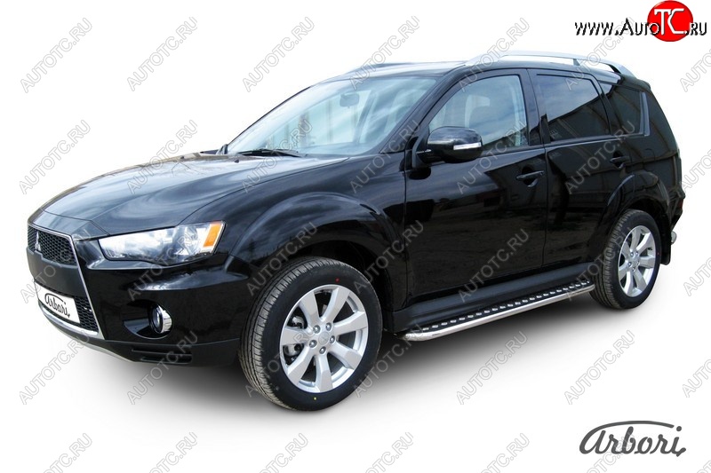 14 219 р. Защита штатных порогов с листом Arbori (нержавейка, алюминий, d42 mm) Mitsubishi Outlander XL (CW)  рестайлинг (2010-2013)  с доставкой в г. Пермь
