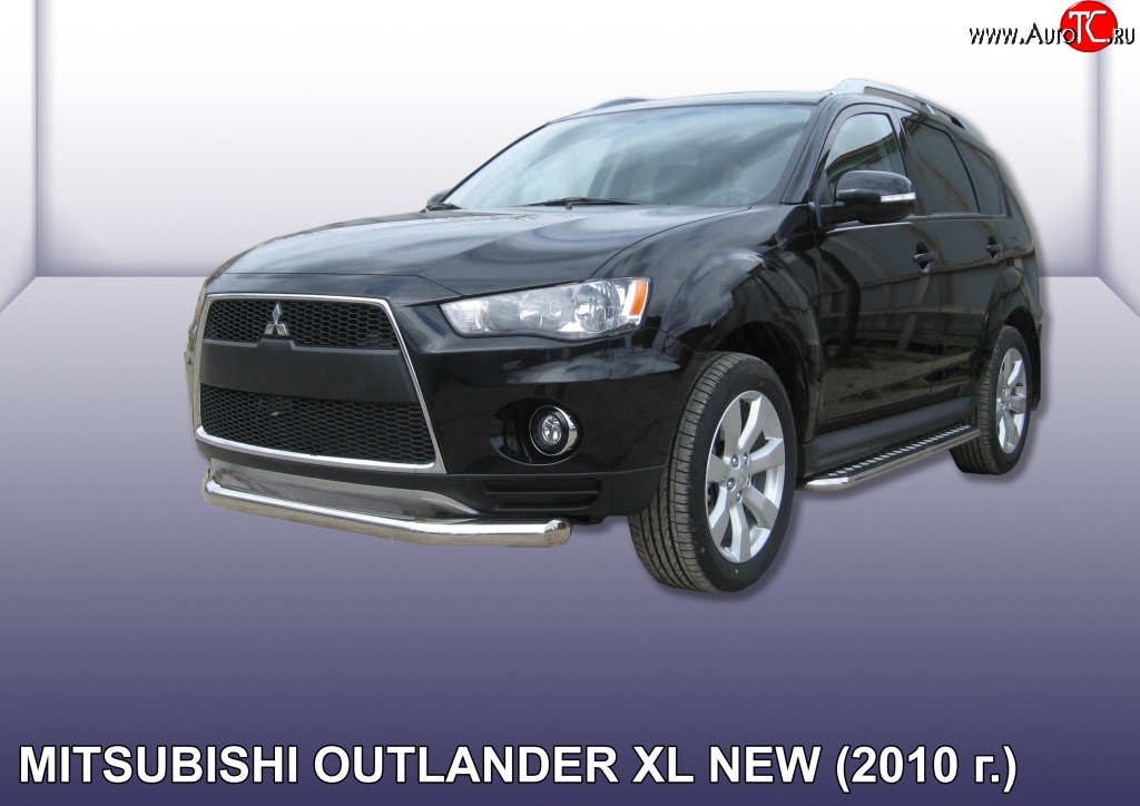 11 749 р. Одинарная защита переднего бампера диаметром 76 мм Slitkoff  Mitsubishi Outlander  XL (2010-2013) (CW)  рестайлинг (Нержавейка, Полированная)  с доставкой в г. Пермь