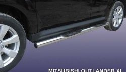 Защита порогов из трубы d76 мм с пластиковыми вставками для ног Slitkoff Mitsubishi Outlander  XL (2010-2013) (CW)  рестайлинг