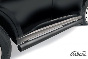 Защита штатных порогов Arbori (черная, d76 mm). Mitsubishi Outlander GF дорестайлинг (2012-2014)