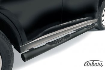 Защита штатных порогов Arbori (с проступью, черная, d76 mm). Mitsubishi Outlander  GF (2014-2016) 1-ый рестайлинг