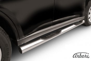 Защита штатных порогов Arbori (с проступью, нержавейка, d76 mm). Mitsubishi Outlander GF дорестайлинг (2012-2014)
