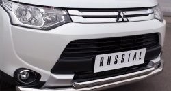 19 299 р. Защита переднего бампера (2 трубыØ63 и 42 мм, нержавейка) SLITKOFF  Mitsubishi Outlander  GF (2014-2016) 1-ый рестайлинг  с доставкой в г. Пермь. Увеличить фотографию 2