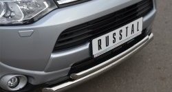 16 999 р. Защита переднего бампера (2 трубыØ63 и 42 мм, нержавейка) SLITKOFF  Mitsubishi Outlander  GF (2012-2014) дорестайлинг  с доставкой в г. Пермь. Увеличить фотографию 2