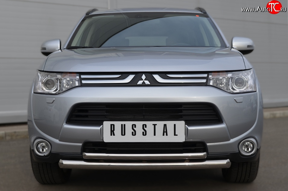 16 999 р. Защита переднего бампера (2 трубыØ63 и 42 мм, нержавейка) SLITKOFF  Mitsubishi Outlander  GF (2012-2014) дорестайлинг  с доставкой в г. Пермь