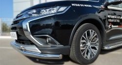 16 899 р. Защита переднего бампера (2 трубыØ63 и 42 мм, нержавейка) SLITKOFF Mitsubishi Outlander GF 2-ой рестайлинг (2015-2018)  с доставкой в г. Пермь. Увеличить фотографию 2