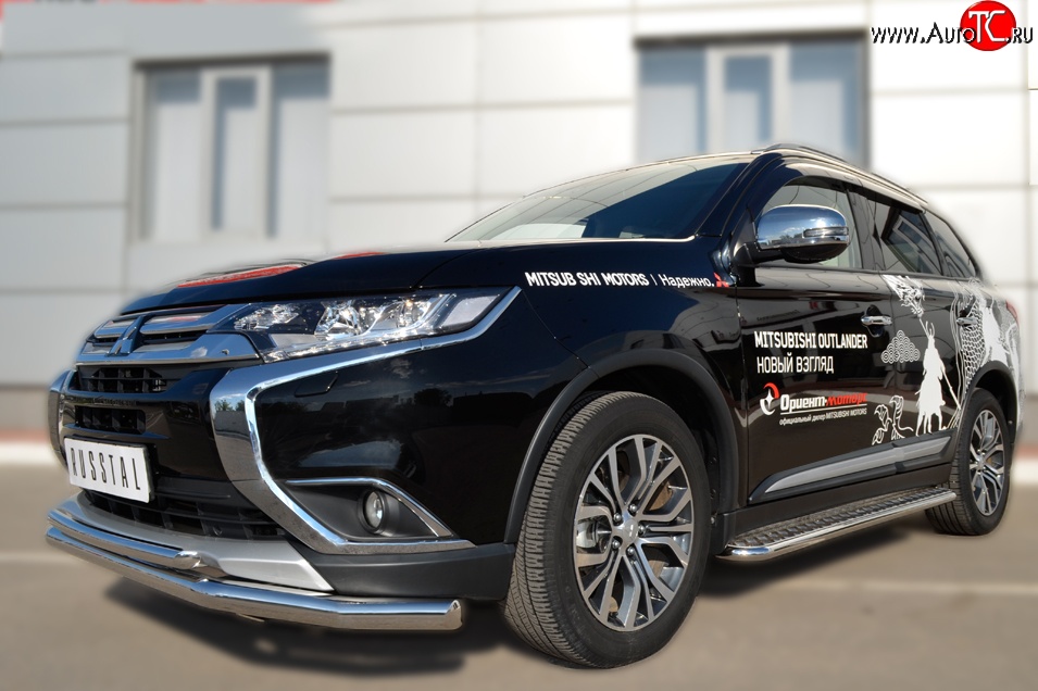 16 899 р. Защита переднего бампера (2 трубыØ63 и 42 мм, нержавейка) SLITKOFF Mitsubishi Outlander GF 2-ой рестайлинг (2015-2018)  с доставкой в г. Пермь