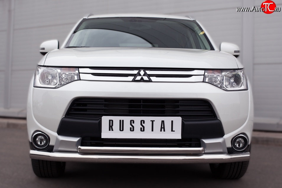 19 299 р. Защита переднего бампера (2 трубыØ63 и 42 мм, нержавейка) SLITKOFF  Mitsubishi Outlander  GF (2014-2016) 1-ый рестайлинг  с доставкой в г. Пермь