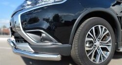 13 399 р. Защита переднего бампера (2 трубыØ75х42 и 63 мм, нержавейка) Russtal Mitsubishi Outlander GF 2-ой рестайлинг (2015-2018)  с доставкой в г. Пермь. Увеличить фотографию 2