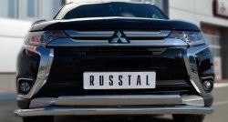13 399 р. Защита переднего бампера (2 трубыØ75х42 и 63 мм, нержавейка) Russtal Mitsubishi Outlander GF 2-ой рестайлинг (2015-2018)  с доставкой в г. Пермь. Увеличить фотографию 3