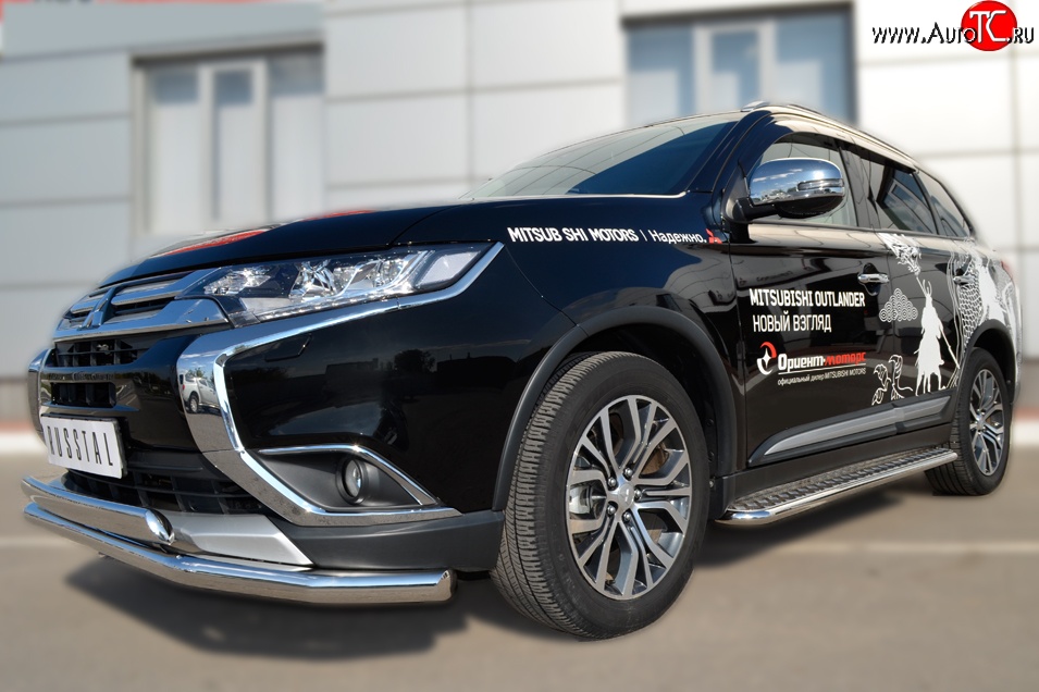 13 399 р. Защита переднего бампера (2 трубыØ75х42 и 63 мм, нержавейка) Russtal Mitsubishi Outlander GF 2-ой рестайлинг (2015-2018)  с доставкой в г. Пермь