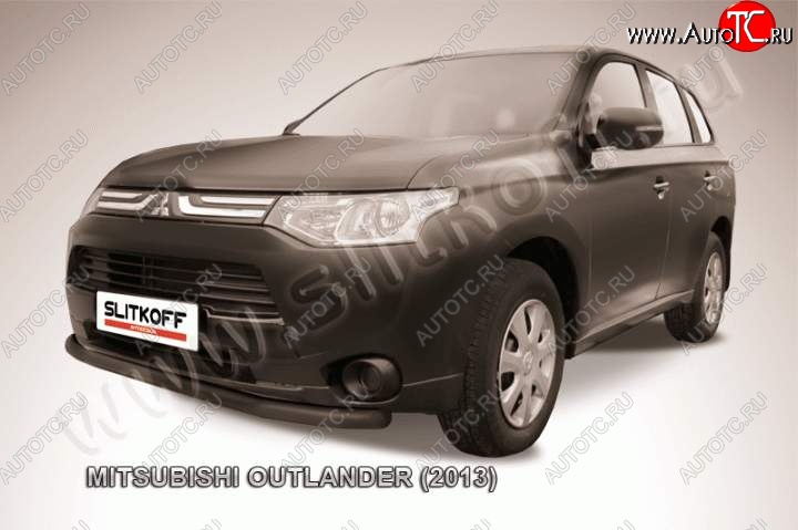 8 449 р. Защита переднего бампер Slitkoff (57 мм, длинная) Mitsubishi Outlander GF дорестайлинг (2012-2014) (Цвет: серебристый)  с доставкой в г. Пермь